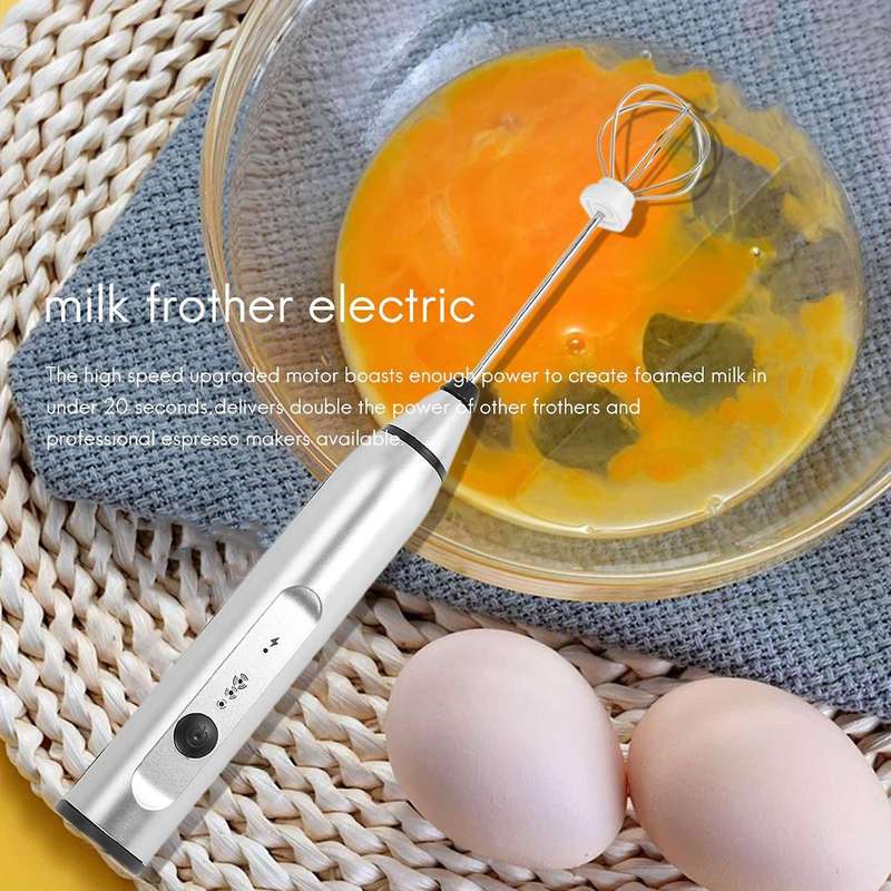 Rechargeable Electric with 2 Whisks, Handheld Foam Maker for Coffee, Latte, Cappuccino, Hot Chocola