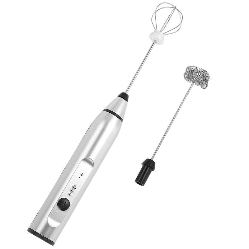 Rechargeable Electric with 2 Whisks, Handheld Foam Maker for Coffee, Latte, Cappuccino, Hot Chocola