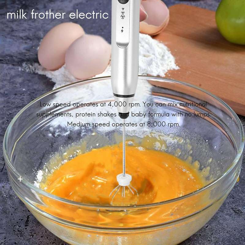 Rechargeable Electric with 2 Whisks, Handheld Foam Maker for Coffee, Latte, Cappuccino, Hot Chocola