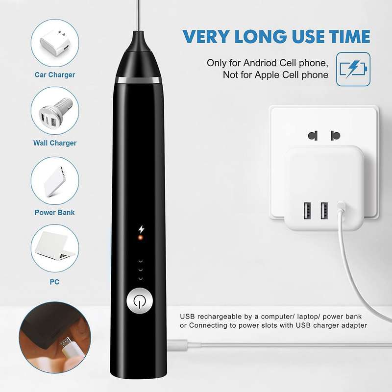 Rechargeable Milk Frother Handheld Electric Foam Maker with 3 Speed for Coffee Latte Cappuccino Cho