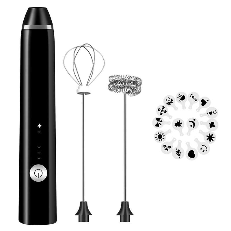 Rechargeable Milk Frother Handheld Electric Foam Maker with 3 Speed for Coffee Latte Cappuccino Cho