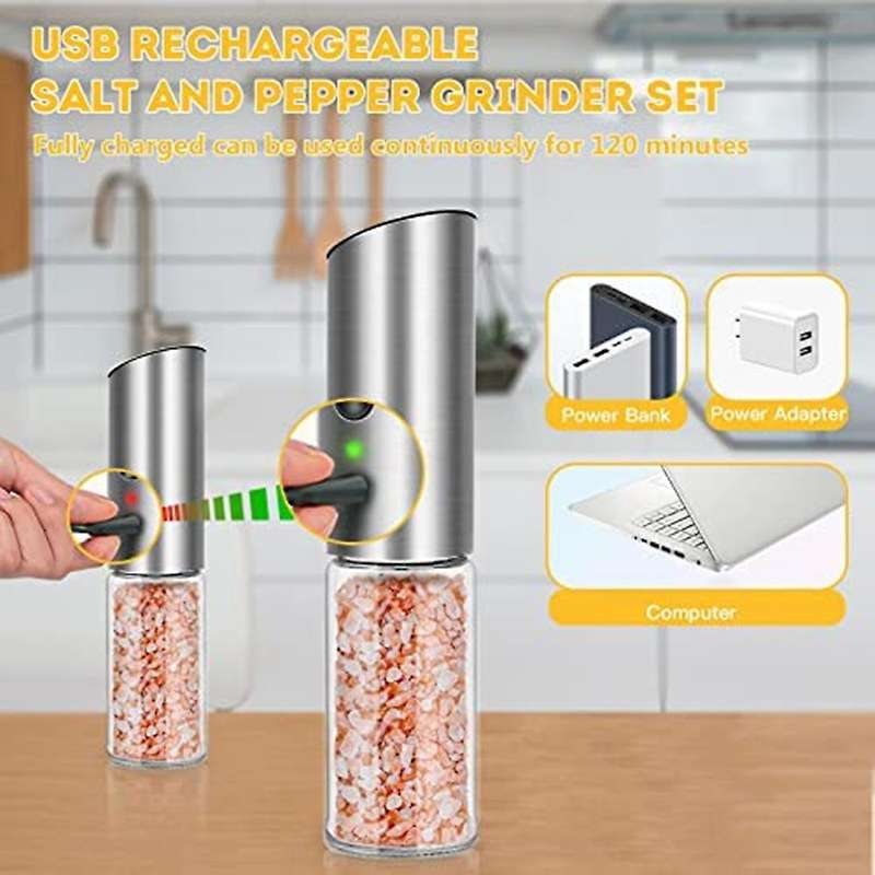 Rechargeable Salt and Pepper Mill Electric Pepper Mill USB Rechargeable Electric Salt Mill Adjustabl