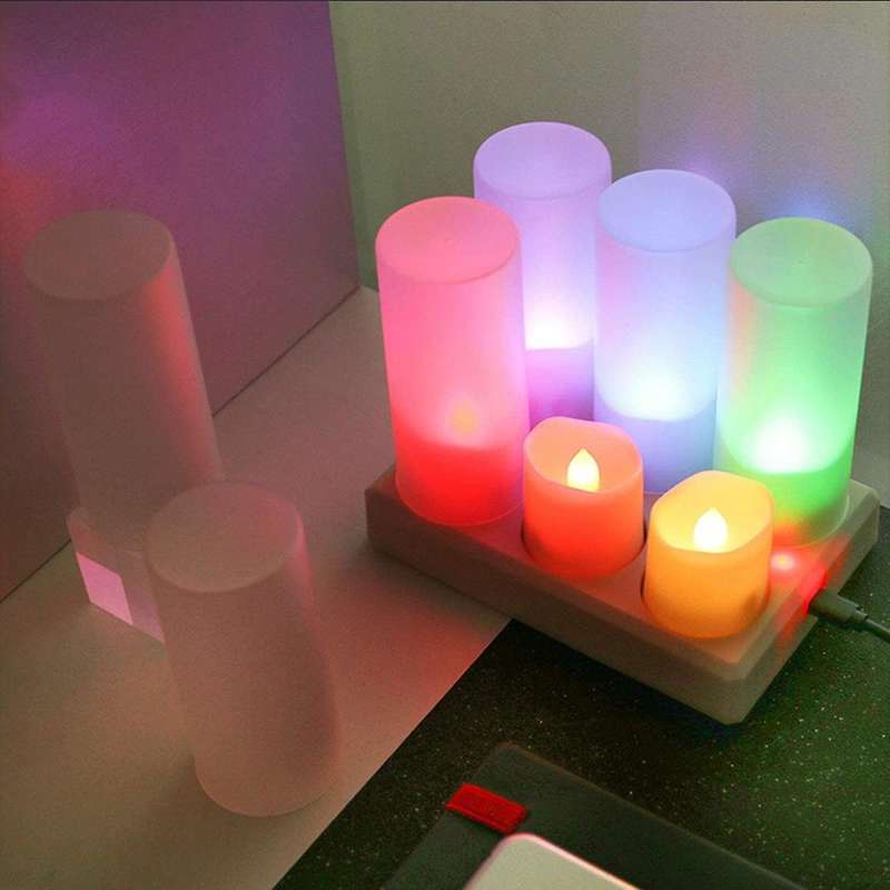 Rechargeable Tea Light Flickering Candles with Charging Base Like Real Candles, for Weddings