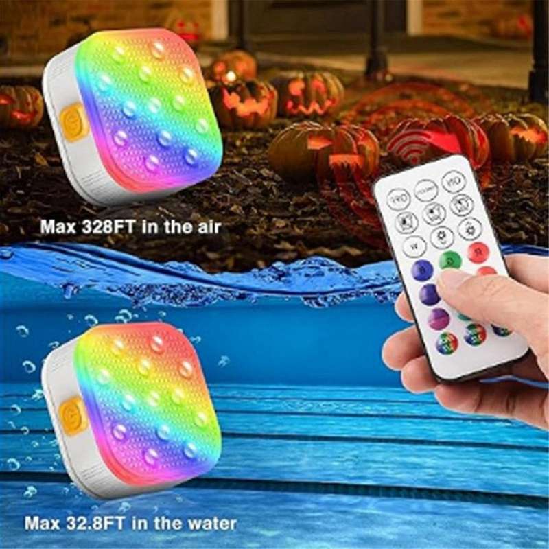 Rechargeable Submersible Pool Lights with Remote, IP68 Waterproof 16 Color Changing LED Lights with