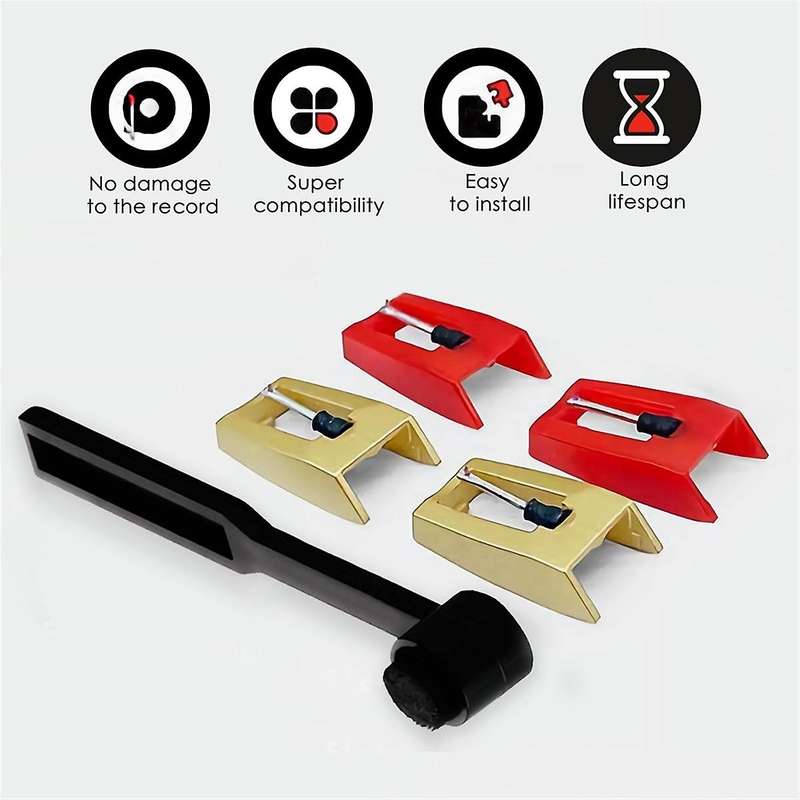 Record Player Needle Kit, 4Pcs Turntable Needles with 1Pcs Stylus Cleaning Brush, Replacement for LP