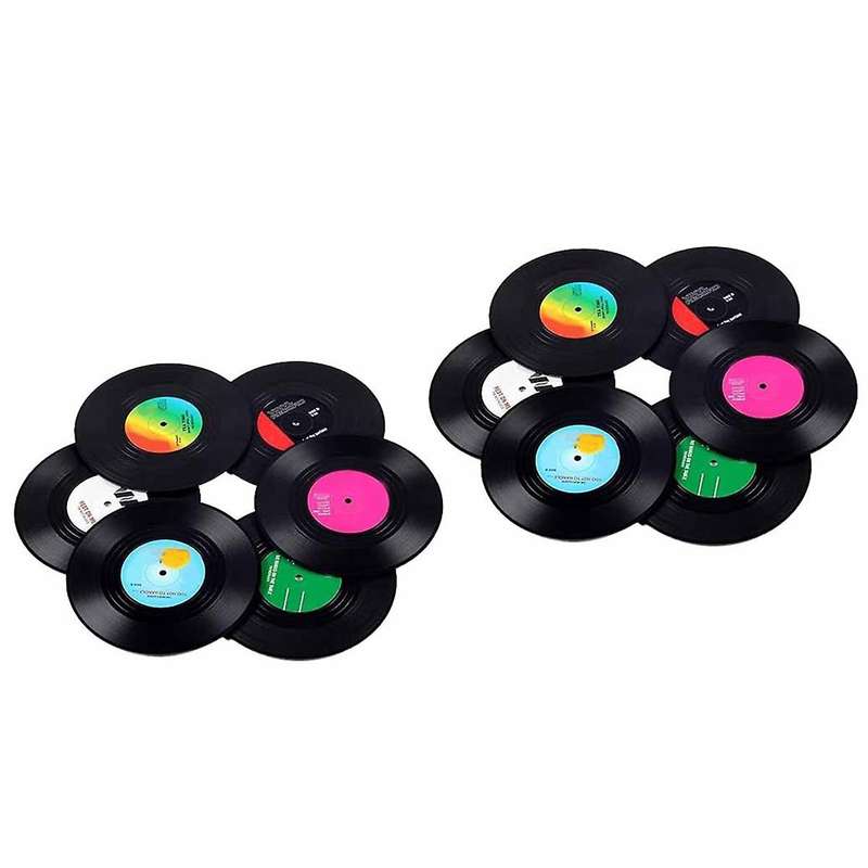 Record Coasters for Drinks Colorful Retro Decoration for Home/office/bar Funny- Music Lovers Set Of