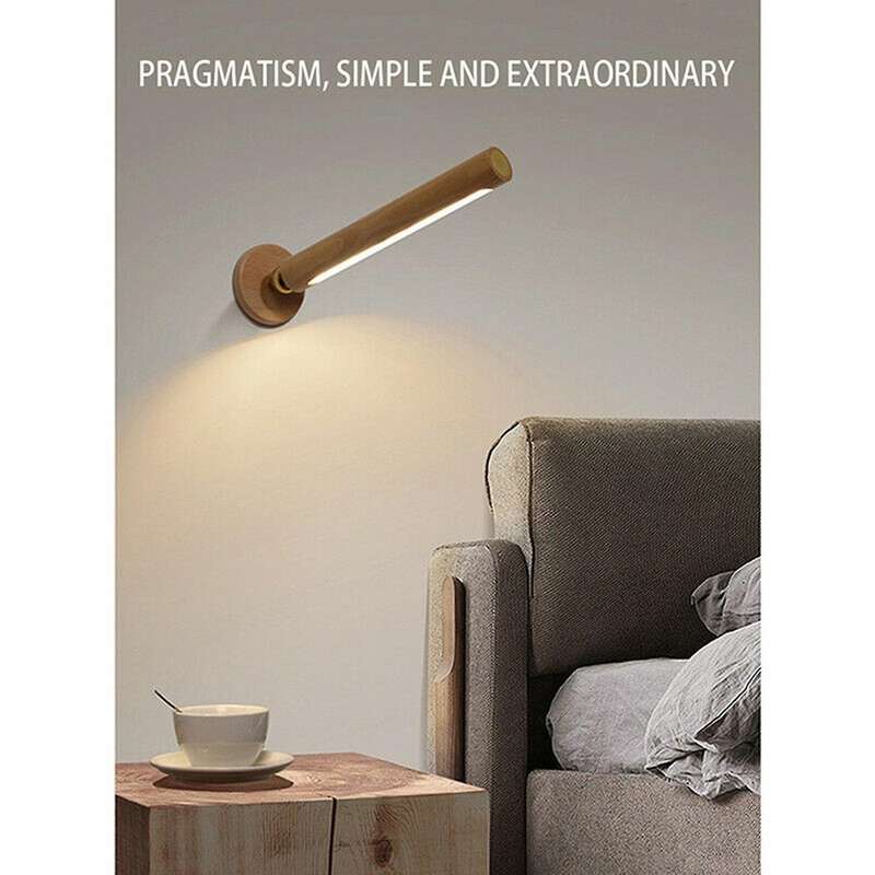 Rechargeable Wall Lamp Wooden LED Night Lights Rotating Spotlight Touch Switch Wall-Mounted Reading