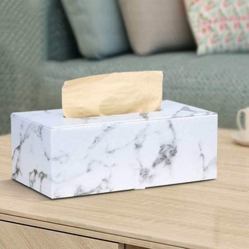 Rectangular Marble Pu Leather Facial Tissue Box Cover Napkin Holder Paper Towel Dispenser Container