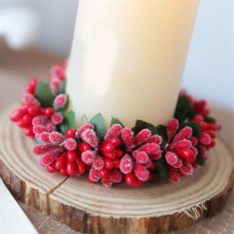 Red Berry Candlesticks Berry Candle Holder Christmas -Candle Holder Garland for Christmas Mini Ornam