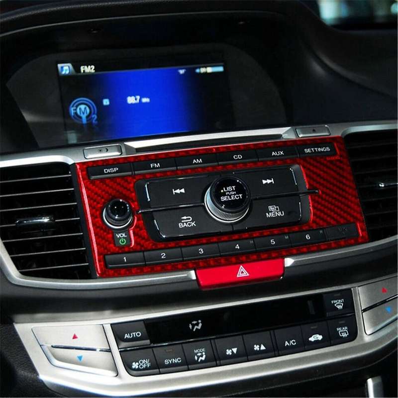 Red Carbon Fiber Central Console Panel Cover Trim for Accord 2013-2017 Type A