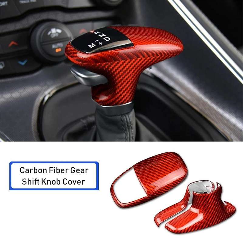 Red Carbon Fiber ABS Car Gear Shift Knob Cover Trim for Charger 2015-2020 Shift Handball Cover