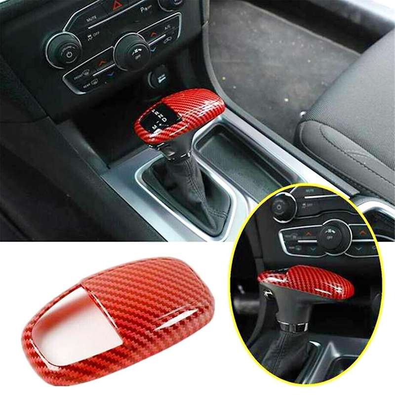 Red Carbon Fiber ABS Car Gear Shift Knob Cover Sticker Trim for Charger 2015-2020