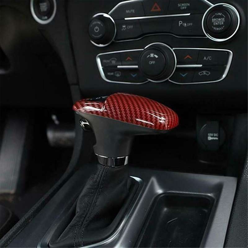 Red Carbon Fiber ABS Car Gear Shift Knob Cover Sticker Trim for Charger 2015-2020