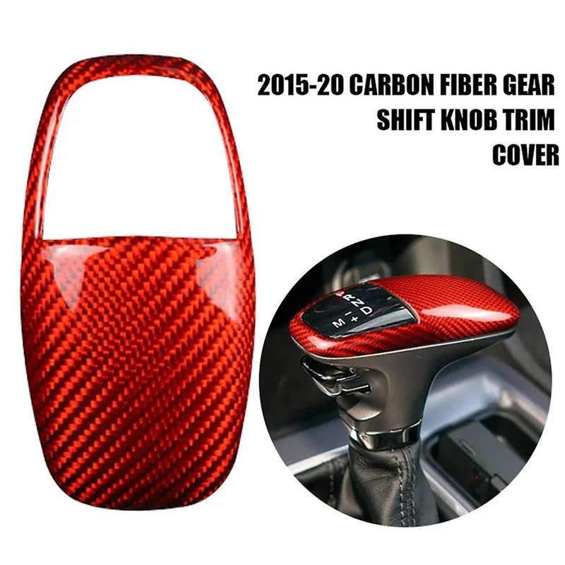 Red Carbon Fiber ABS Car Gear Shift Knob Cover Sticker Trim for Charger 2015-2020