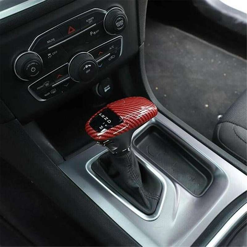 Red Carbon Fiber ABS Car Gear Shift Knob Cover Sticker Trim for Charger 2015-2020