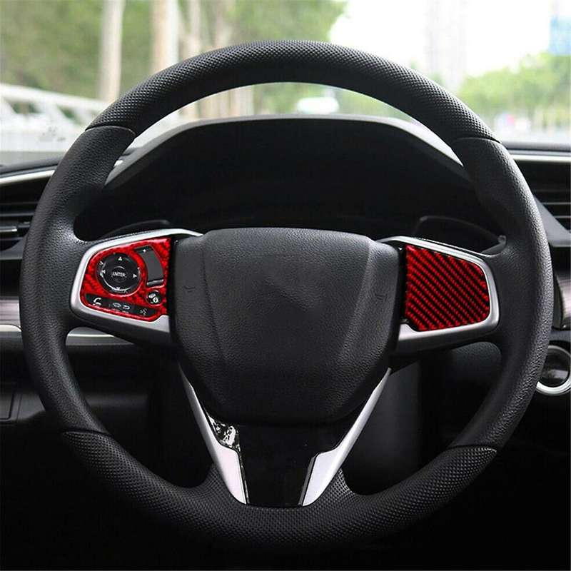 Red Carbon Fiber ABS Steering Wheel Button Switch Cover Trim Decor Sticker for 10Th Gen 2016 2017 20