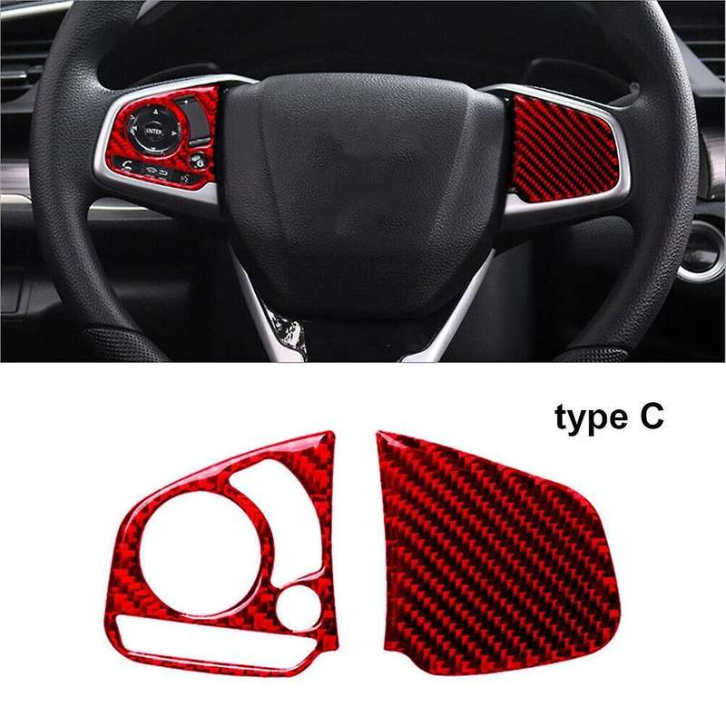 Red Carbon Fiber ABS Steering Wheel Button Switch Cover Trim Decor Sticker for 10Th Gen 2016 2017 20