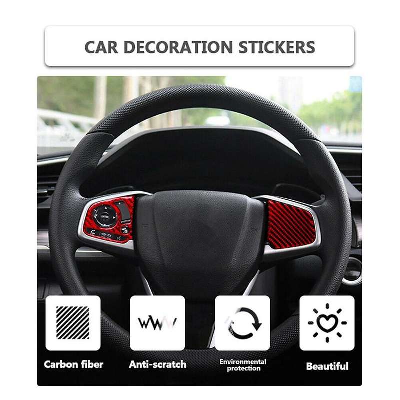 Red Carbon Fiber ABS Steering Wheel Button Switch Cover Trim Decor Sticker for 10Th Gen 2016 2017 20