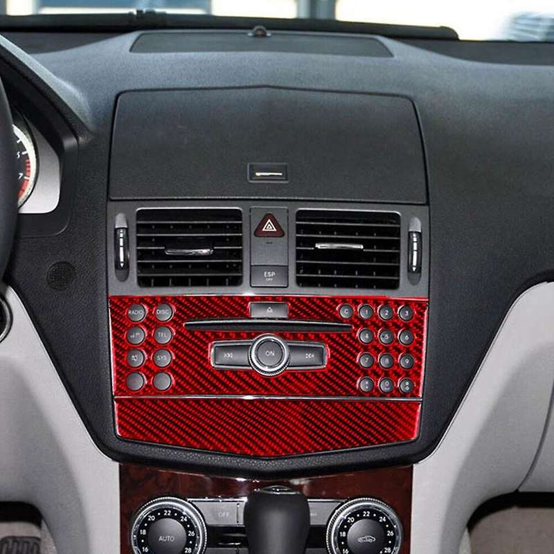 Red Carbon Fiber Console CD Panel Trim for C Class W204 2007-2010