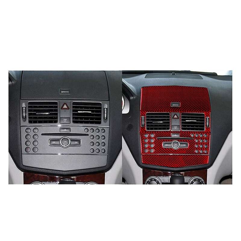 Red Carbon Fiber Console CD Panel Trim for C Class W204 2007-2010