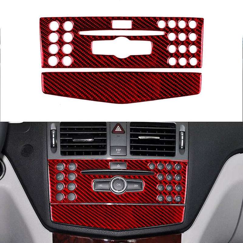 Red Carbon Fiber Console CD Panel Trim for C Class W204 2007-2010