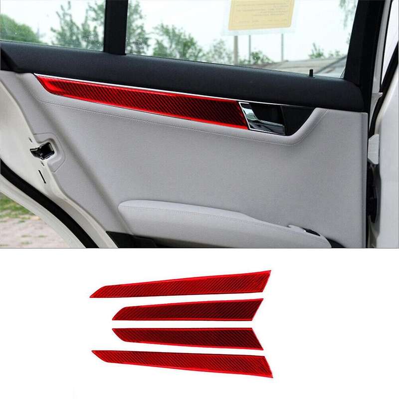 Red Carbon Fiber Interior Door Panel Cover Trim for C-Class W204 2007-2013