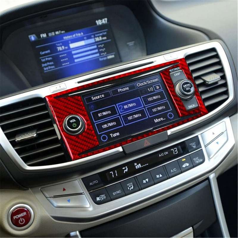 Red Carbon Fiber Central Console Panel Cover Trim for Accord 2013-2017 Type C