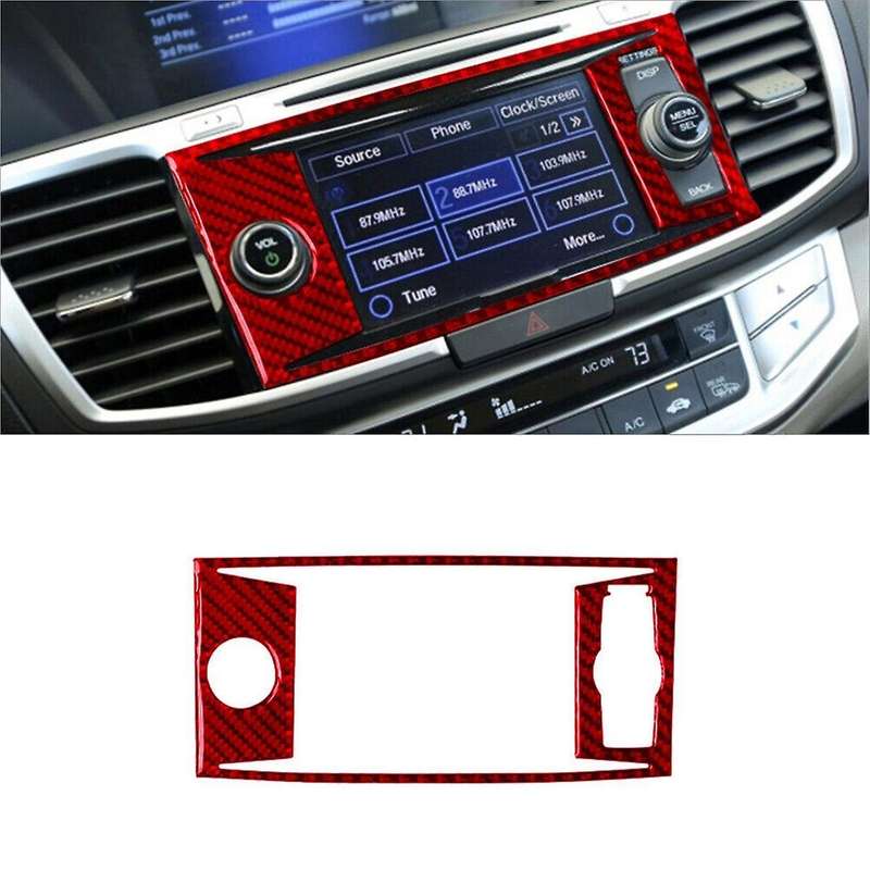 Red Carbon Fiber Central Console Panel Cover Trim for Accord 2013-2017 Type C