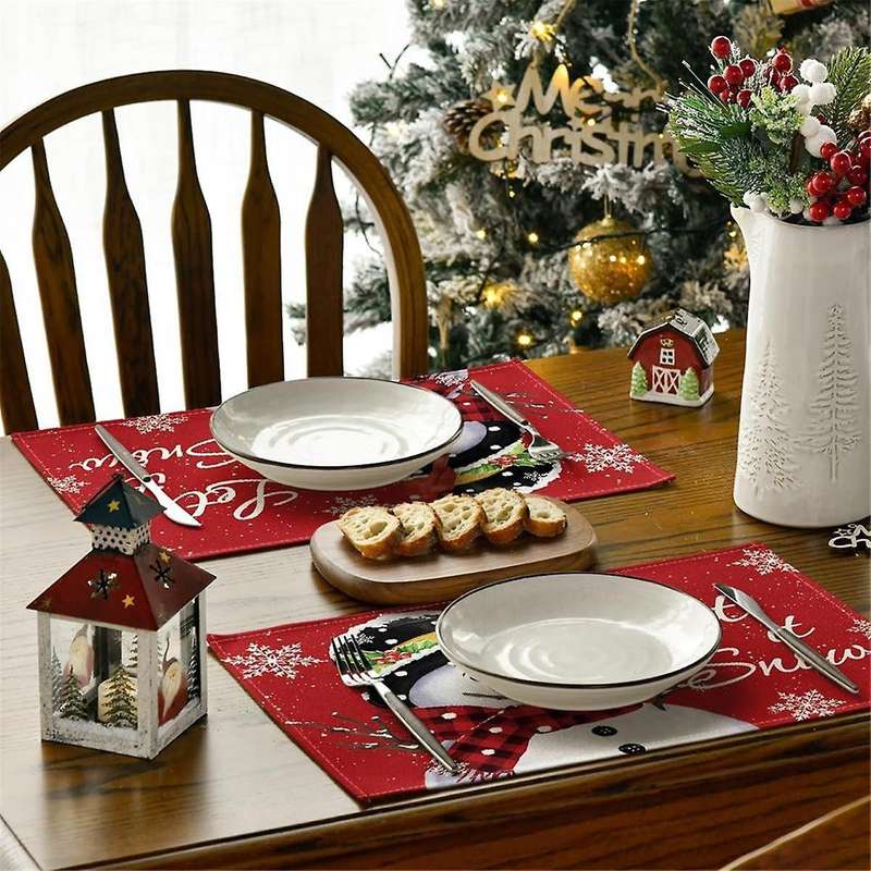 Red Christmas Winter Placemats Set Of 6, 12x18 Inch Seasonal Christmas Holiday Table Mats