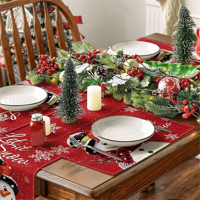 Red Christmas Winter Placemats Set Of 6, 12x18 Inch Seasonal Christmas Holiday Table Mats