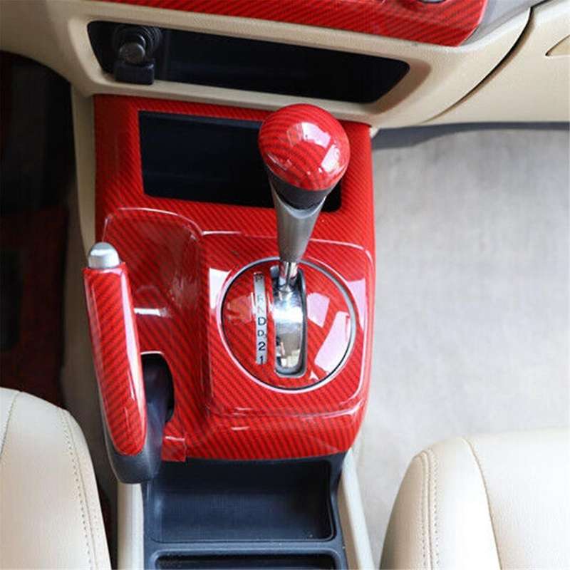 Red Carbon Fibre Central Console Handbrake Cover Strip Trim for 2006-2011