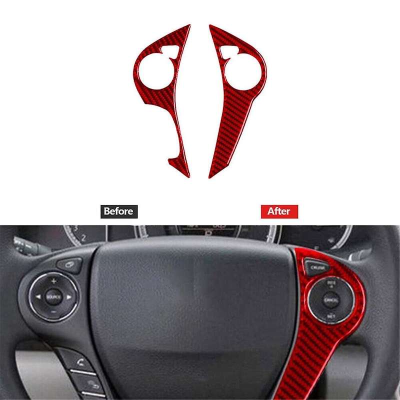 Red Carbon Fiber Steering Wheel Button Trim Cover Type B for Accord 2013-17