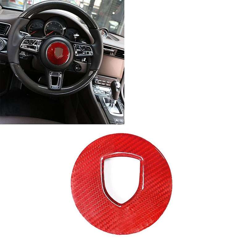 Red Carbon Fiber Steering Wheel Cover Trim for 718 2019-2023 Logo Circle Sticker