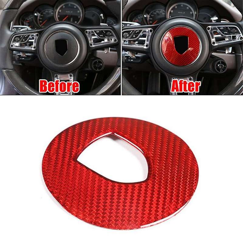 Red Carbon Fiber Steering Wheel Cover Trim for 718 2019-2023 Logo Circle Sticker
