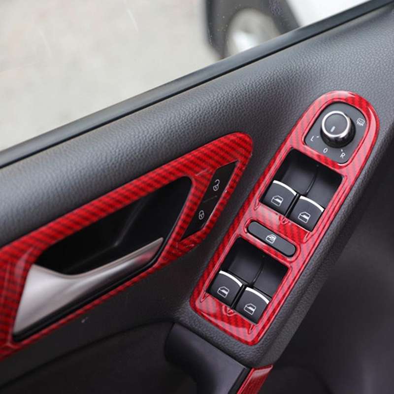 Red Carbon Fiber Window Lift Panel Switch Cover Trim for Golf 6 MK6 - 2008-2012 Accessories Interior