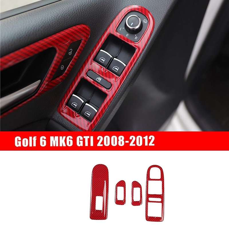 Red Carbon Fiber Window Lift Panel Switch Cover Trim for Golf 6 MK6 - 2008-2012 Accessories Interior