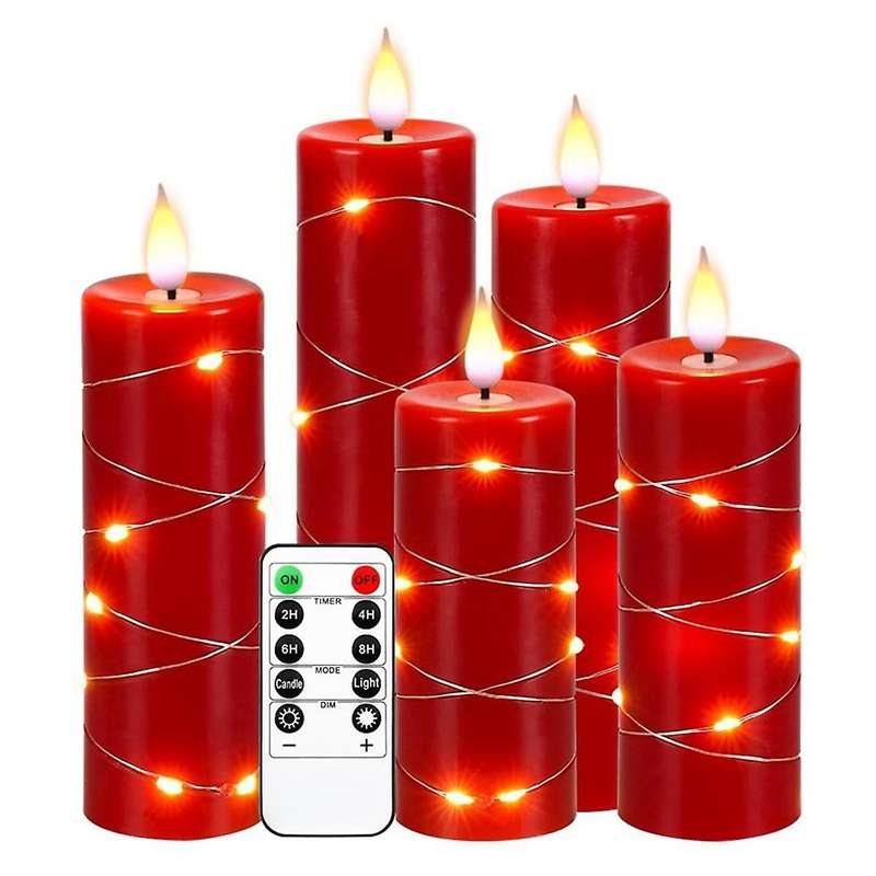 Red Flameless Candle Fairy String Light Water Drop Flame Led Flame Simulation with Remote and Timed