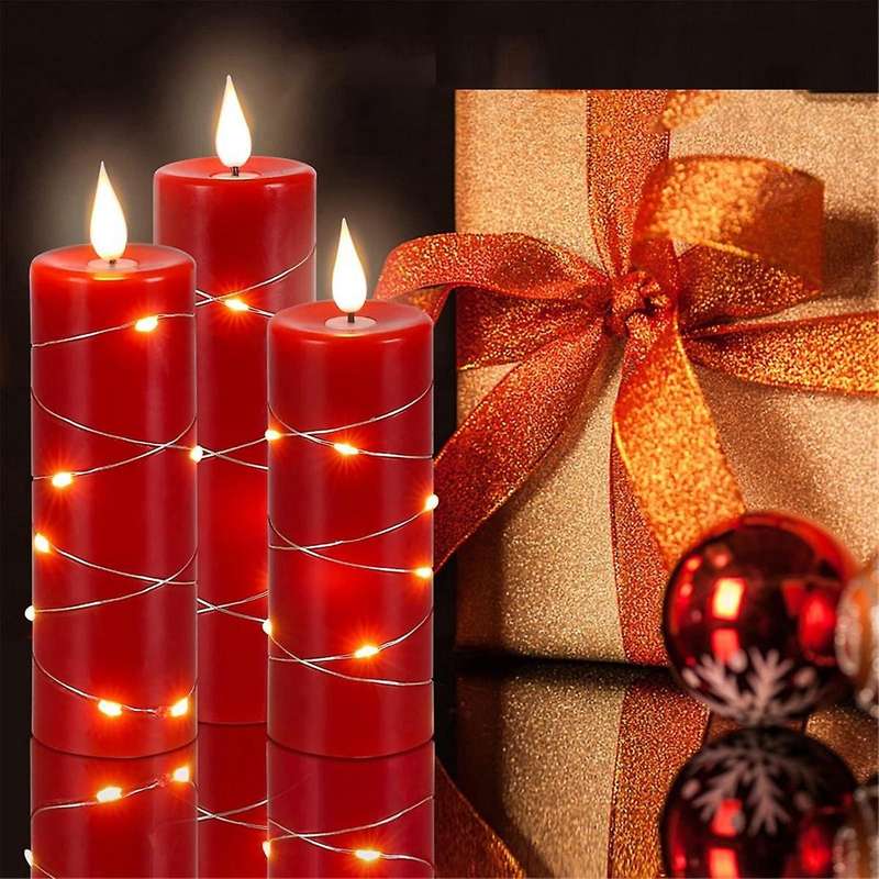 Red Flameless Candle Fairy String Light Water Drop Flame Led Flame Simulation with Remote and Timed