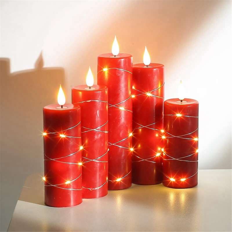 Red Flameless Candle Fairy String Light Water Drop Flame Led Flame Simulation with Remote and Timed