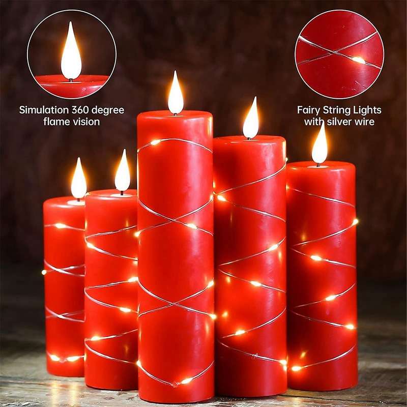 Red Flameless Candle Fairy String Light Water Drop Flame Led Flame Simulation with Remote and Timed