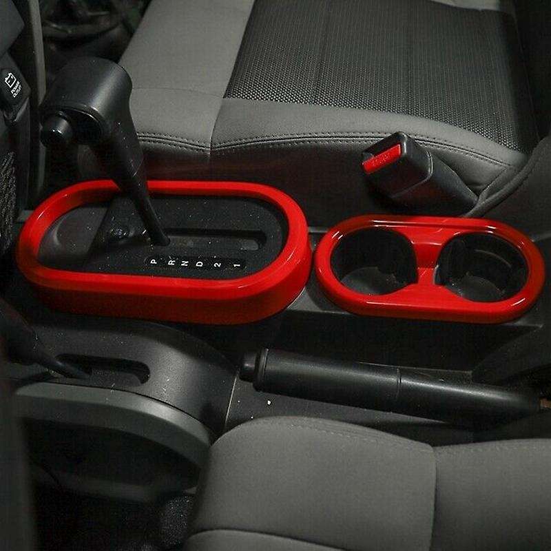 Red Gear Shift Panel & Cup Holder Cover Trim Ring for JK 2007-2010