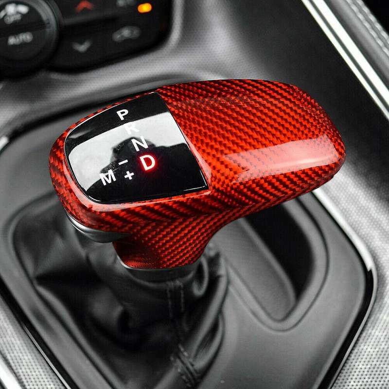 Red Gear Shift Knob Cover Carbon Fiber for Charger 2015-2019