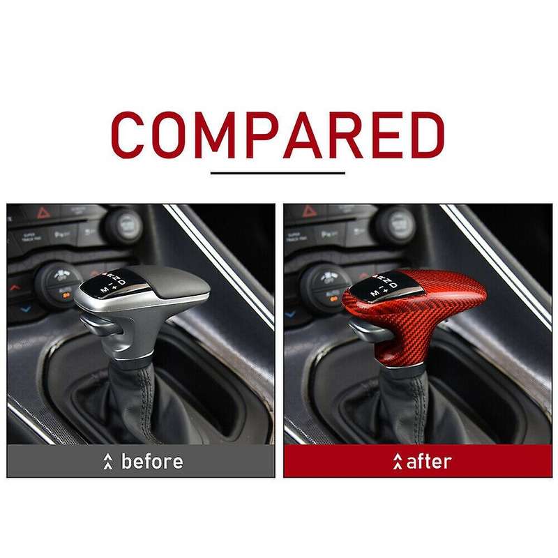 Red Gear Shift Knob Cover Carbon Fiber for Charger 2015-2019