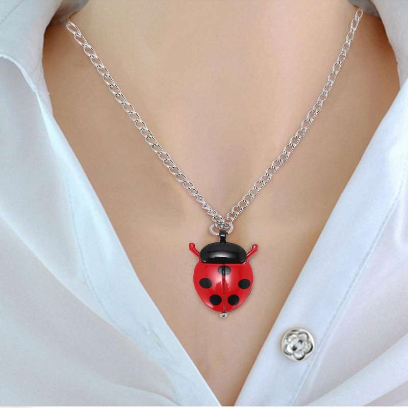 Red Ladybug Necklace Pendant Clock Watch HOT