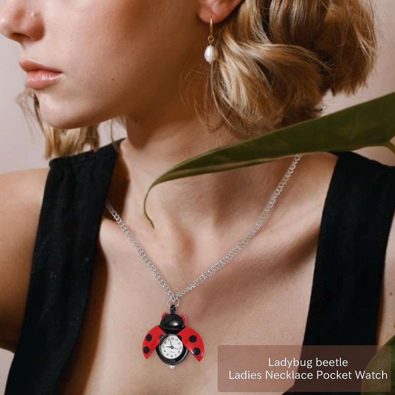 Red Ladybug Necklace Pendant Clock Watch HOT