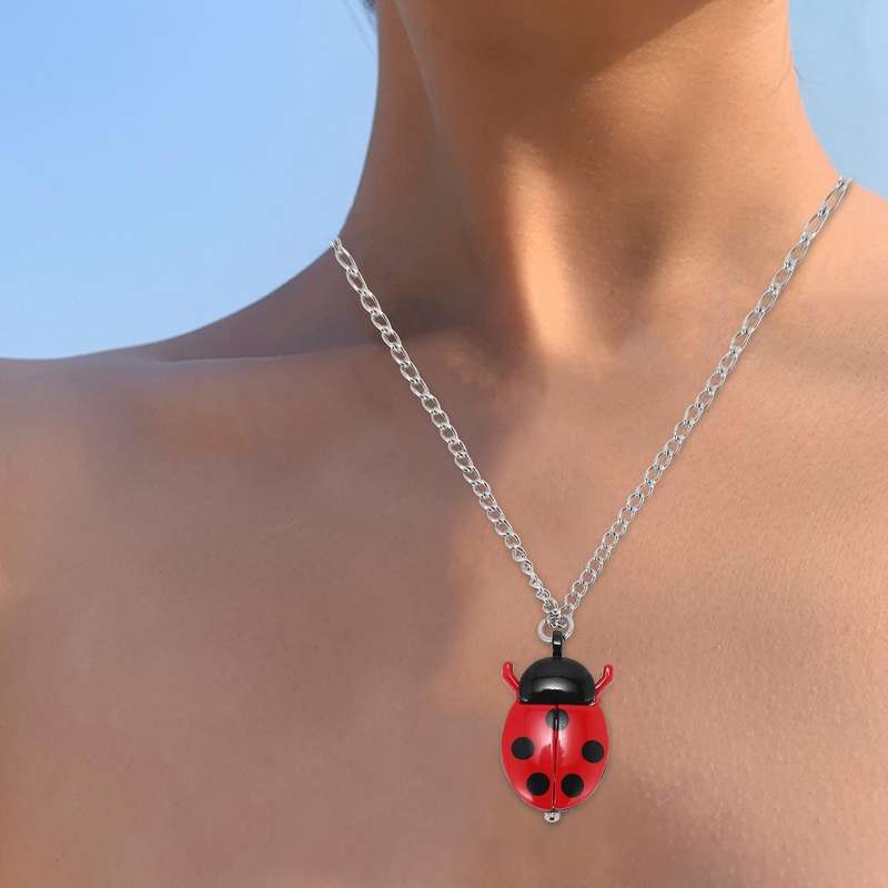 Red Ladybug Necklace Pendant Clock Watch HOT