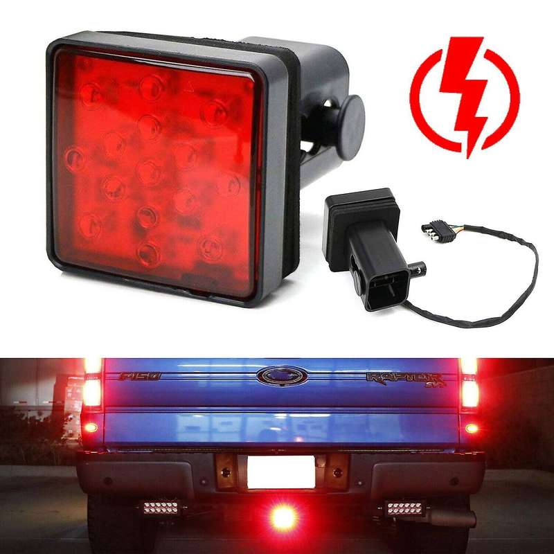 Red Lens 15-LED Tow Hitch Receiver W/Strobe Feature Brake Tail Light for Truck SUV 2-Inch Towing Ada