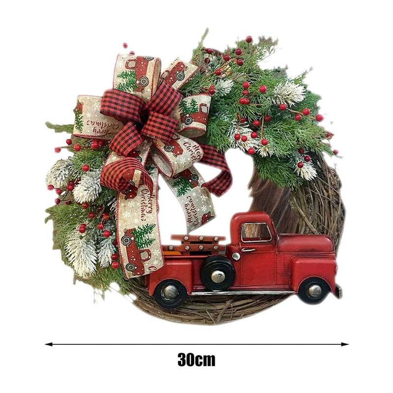 Red Truck Christmas Wreath Vintage Farmhouse Red Truck Wreath with Pine Cones Winter Berry Wreath Ru