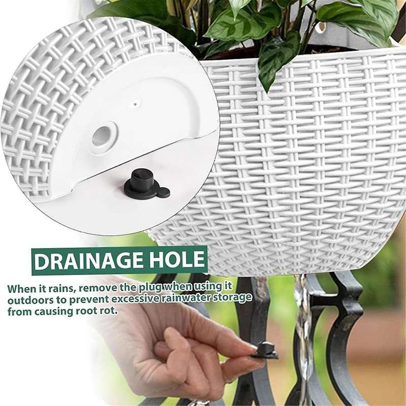 Red Wall Planter Wall-Mounted Planter Semi-Circular Fence Planter with Drain and Hooks Wall-Mounted