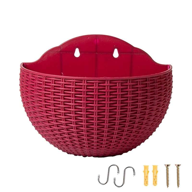 Red Wall Planter Wall-Mounted Planter Semi-Circular Fence Planter with Drain and Hooks Wall-Mounted